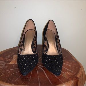 Pointed Toe Black Suede Heels with Beading